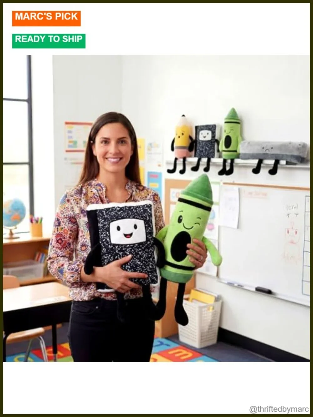 Classroom Plush Set - 4 Pieces, Crayon Pencil Ruler Notebook Stuffed Animals,